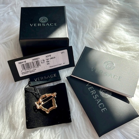 Authentic Gianni Versace Gold Pink Crystal Medusa Hair Clip Box & Cert Card 90s - Picture 5 of 10